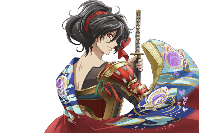 Young Oda Nobunaga brandishes a katana and flourishes his kimono.