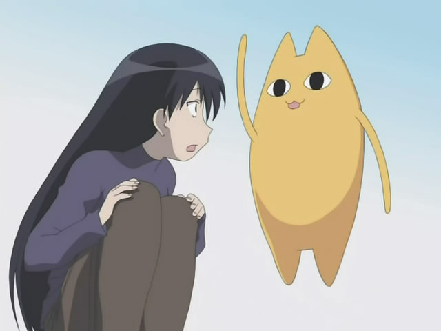 In a dream-sequence in Azumanga Daioh, Sakaki meets Chiyo's father, a strange, yellow, cat-like lifeform.