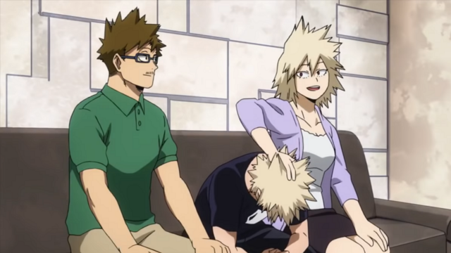 bakugo with his parents in my hero academia