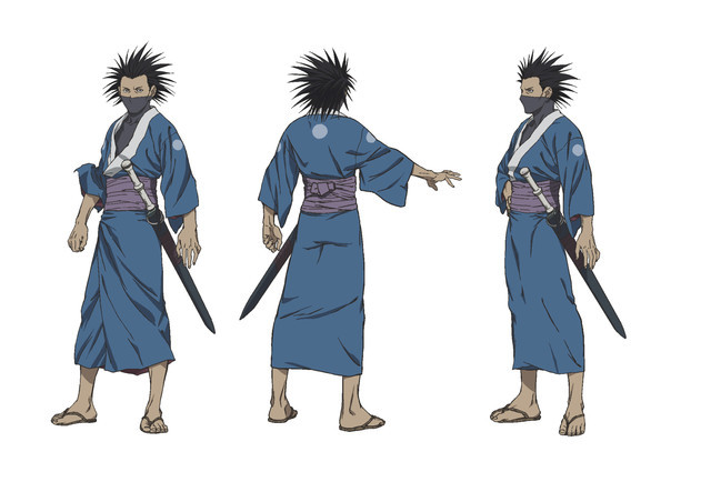 Magatsu Taito, a masked sword master in a blue kimono with a two-handed sword at his waist.