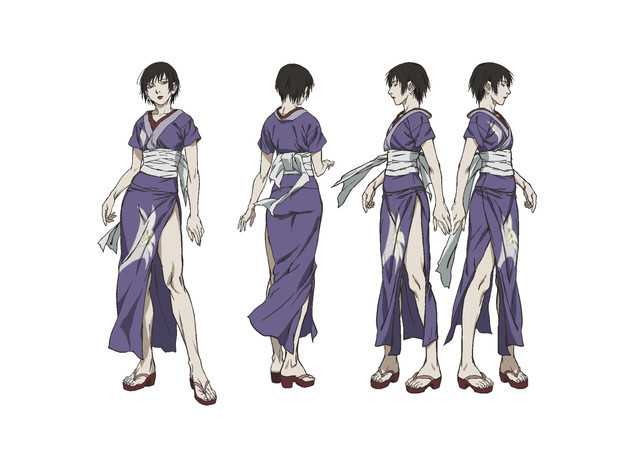 Otono-Tachibana Makie, a lady sword master with short hair and a purple kimono.