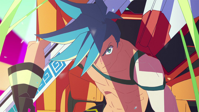 Galo Thymos from the 2019 anime theatrical film, Promare, directed by Hiroyuki Imaishi and animated by Studio TRIGGER.