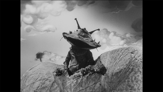 A screen capture from the 4K restoration of the "Kanegon's Cocoon" episode of the 1966 tokusatsu TV series, Ultra Q.