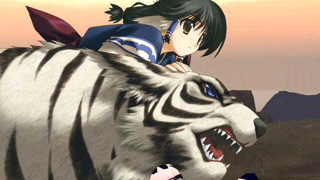 Aruruu and her white tiger prepare to unleash a Final Strike attack in a scene from the upcoming Utawarerumono: Prelude to the Fallen video game.