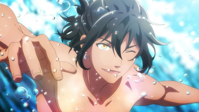 Nalu Tanaka catches some serious surf in a scene from the upcoming WAVE !! theatrical anime film.