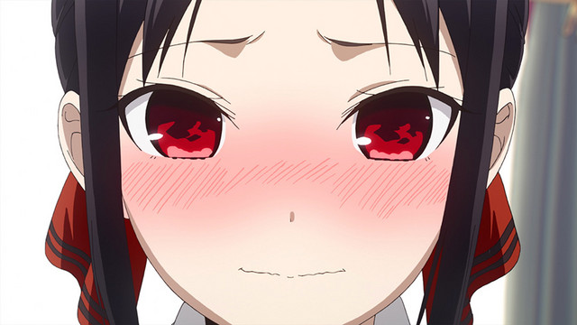 Kaguya Shinomiya blushes in embarrassment in a scene from the KAGUYA-SAMA: LOVE IS WAR TV anime.