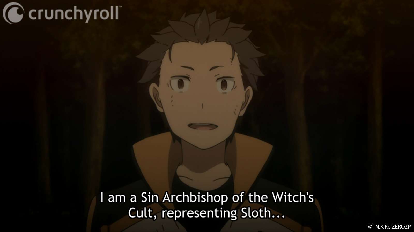 Natsuki Subaru becomes possessed by the disembodied spirit of Petelgeuse, the Sin Archbishop of the Witch's Cult, in a scene from the Re: ZERO -Starting Life in Another World- TV Anime.