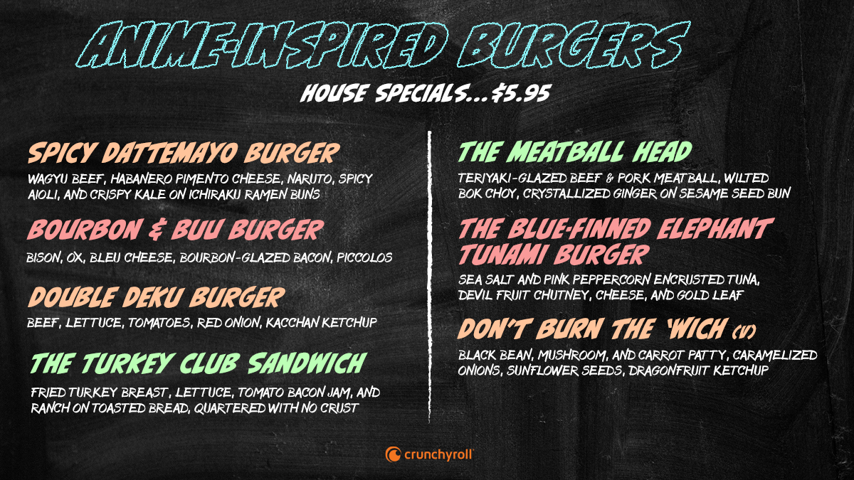 Anime-Inspired Burger Of The Day Menu